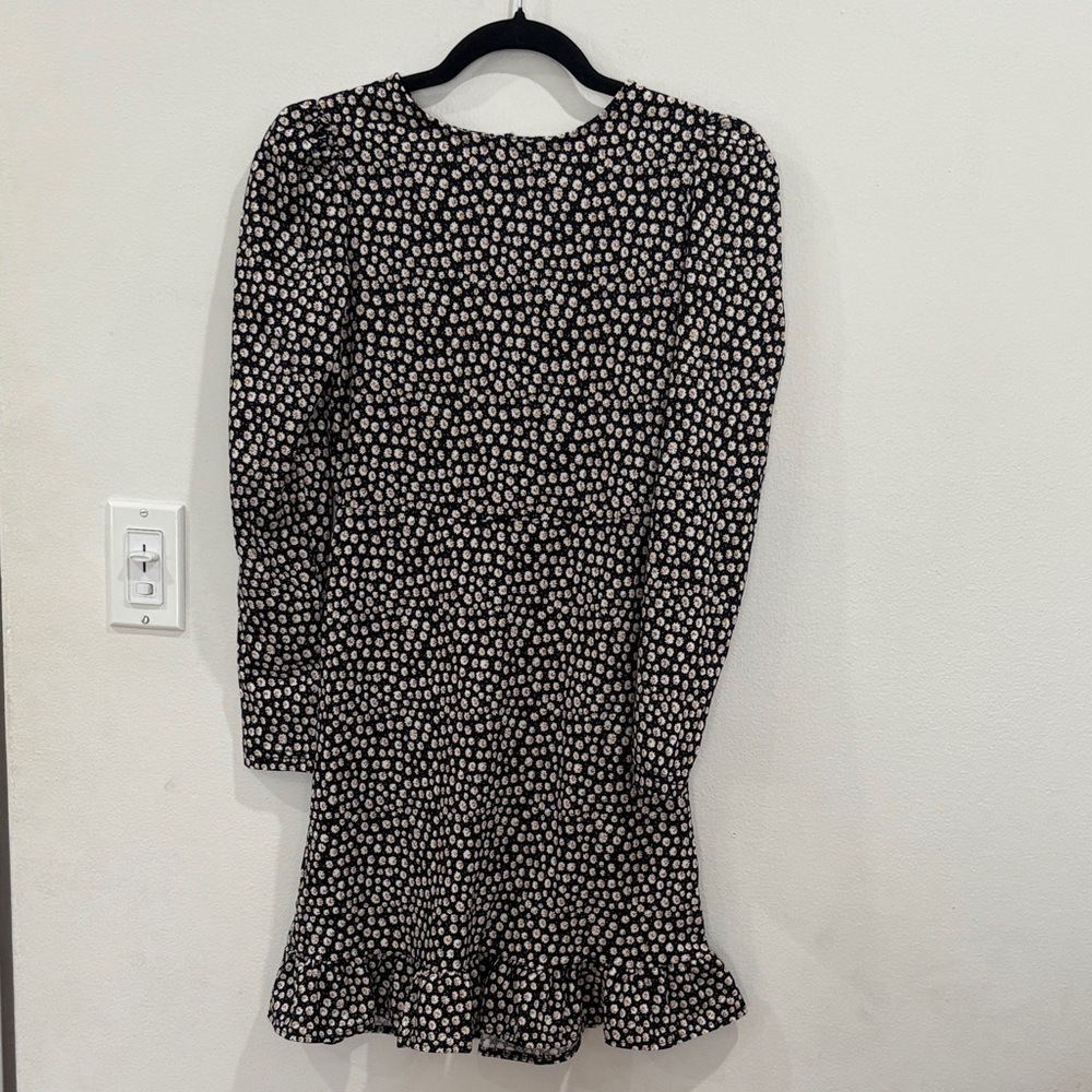 Mango Black and Cream Polka Dot Long Sleeve Dress